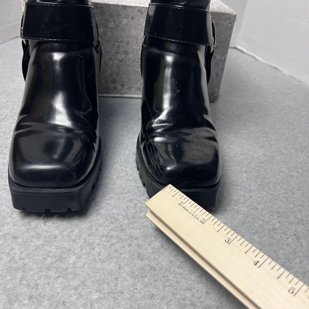 ShoeDazzle Enslee Boots Womens 7.5 Black Harness Lug Sole Block Heel Moto Style - Picture 13 of 13